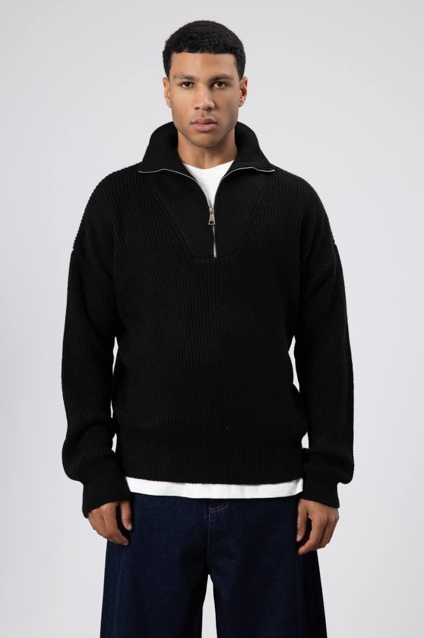 Wholesale Men's Black Half Zip-Up Sweatshirt  1604W26-V60-17