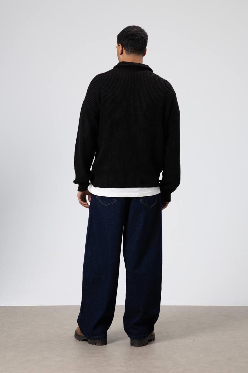 Wholesale Men's Black Half Zip-Up Sweatshirt  1604W26-V60-17