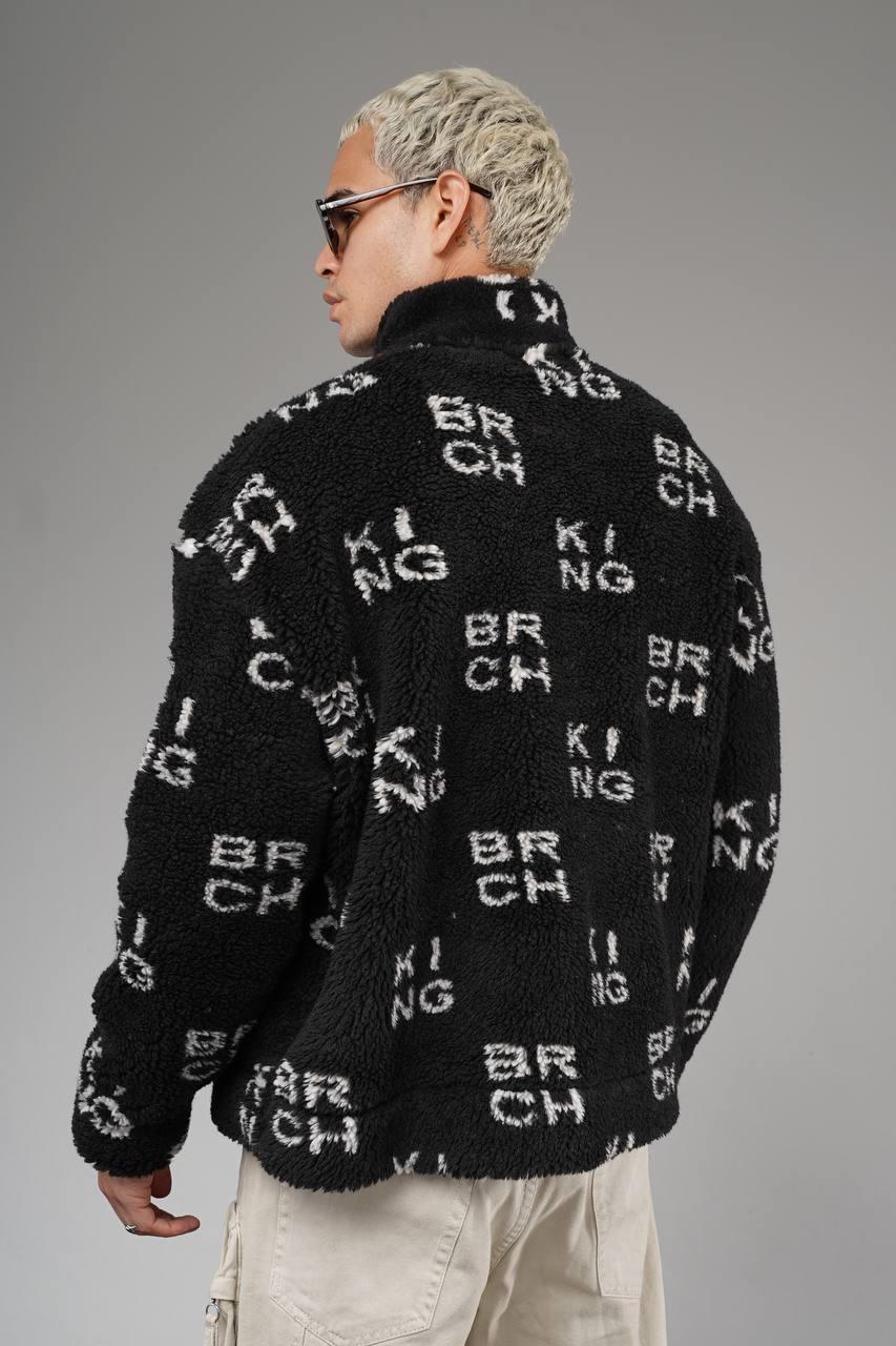 Wholesale Men's Black Oversized Plush Zip-Up Jacket 1690W26-210