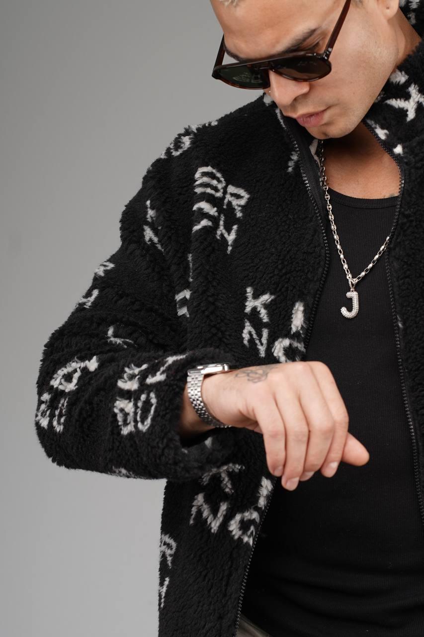 Wholesale Men's Black Oversized Plush Zip-Up Jacket 1690W26-210