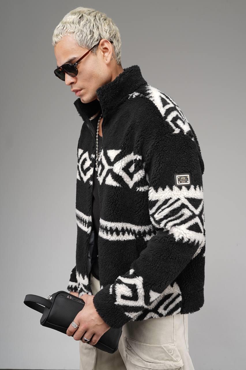 Wholesale Men's Black Oversized Plush Zip-Up Jacket 1690W26-211