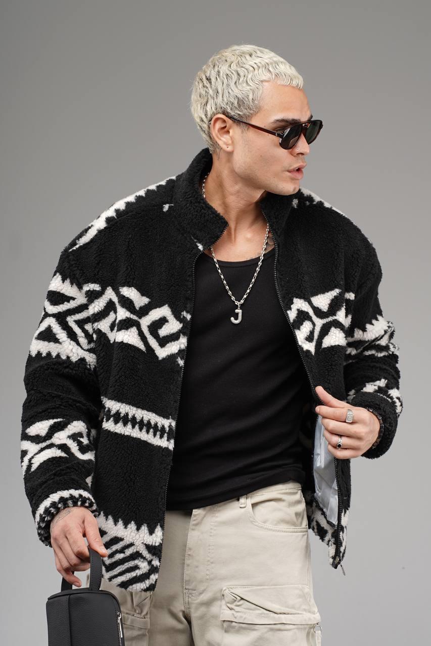 Wholesale Men's Black Oversized Plush Zip-Up Jacket 1690W26-211