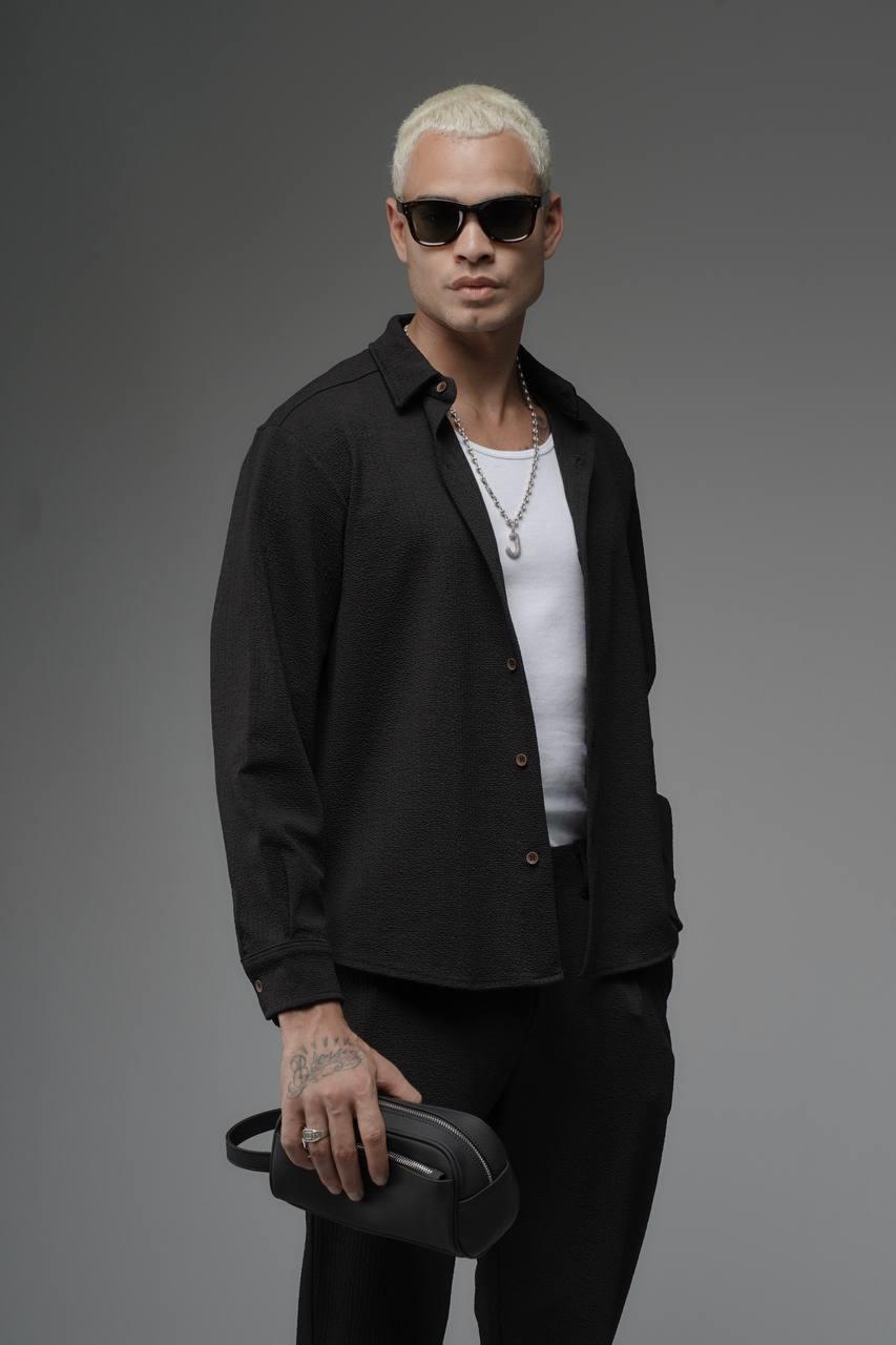 Wholesale Men's Black Shirt and Trouser Suit 1690W26-152