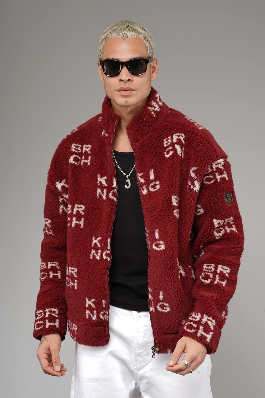 Wholesale Men's Bordeaux Oversized Plush Zip-Up Jacket 1690W26-210