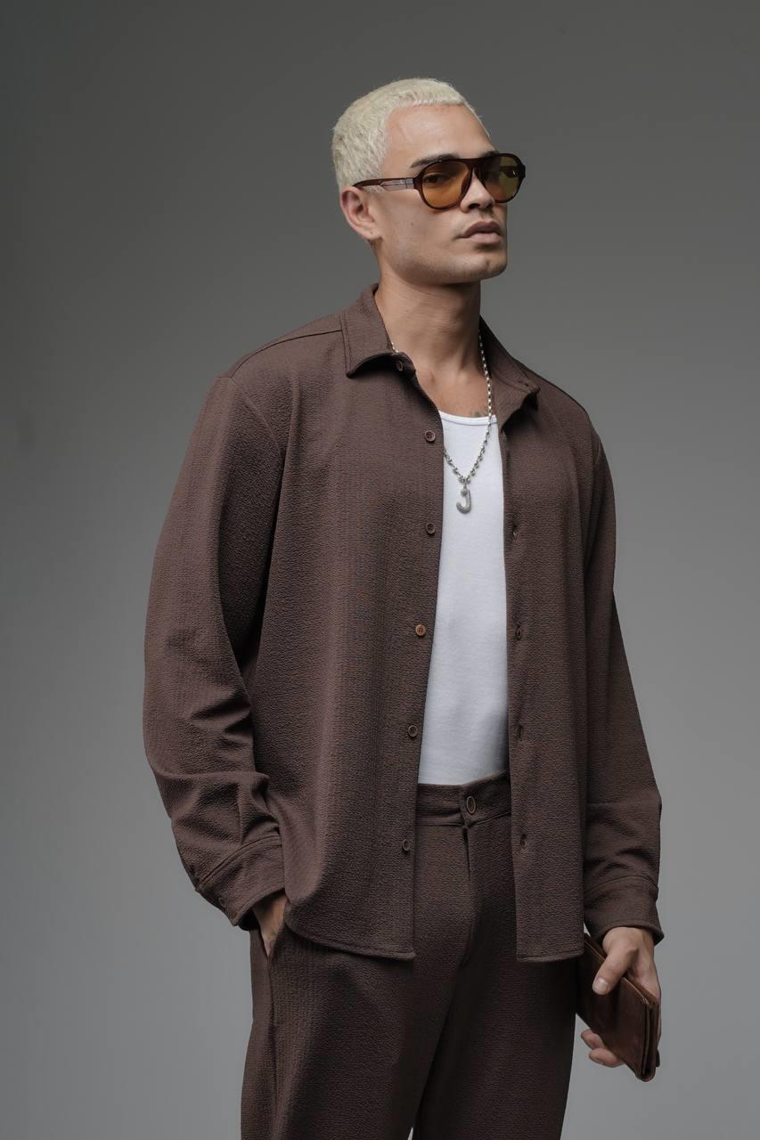 Wholesale Men's Brown Shirt and Trouser Suit 1690W26-152