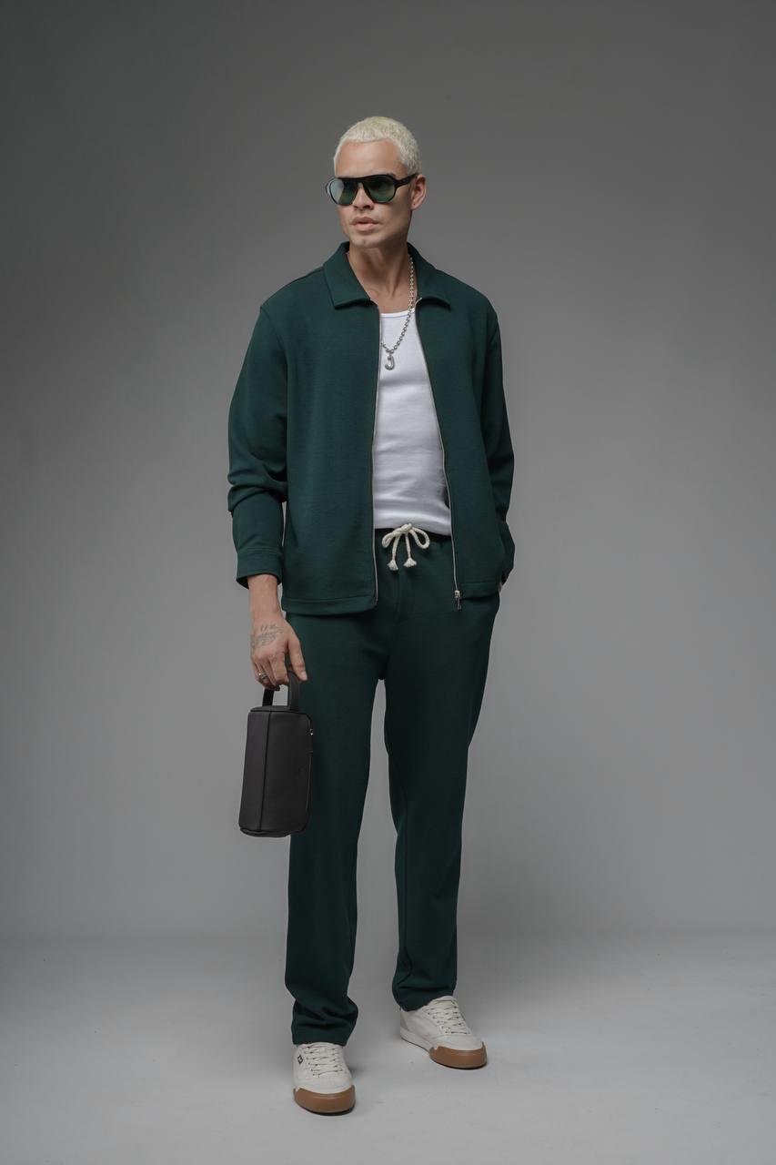 Wholesale Men's Dark Green Zip-Up Suit  1690W26-112