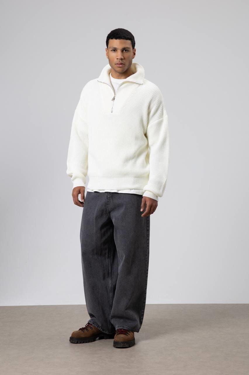 Wholesale Men's Ecru Half Zip-Up Sweatshirt  1604W26-V60-17