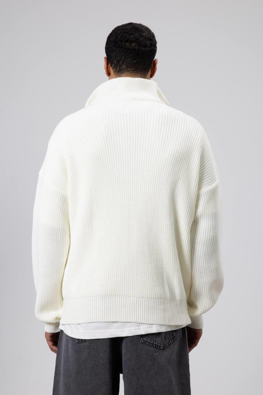 Wholesale Men's Ecru Half Zip-Up Sweatshirt  1604W26-V60-17