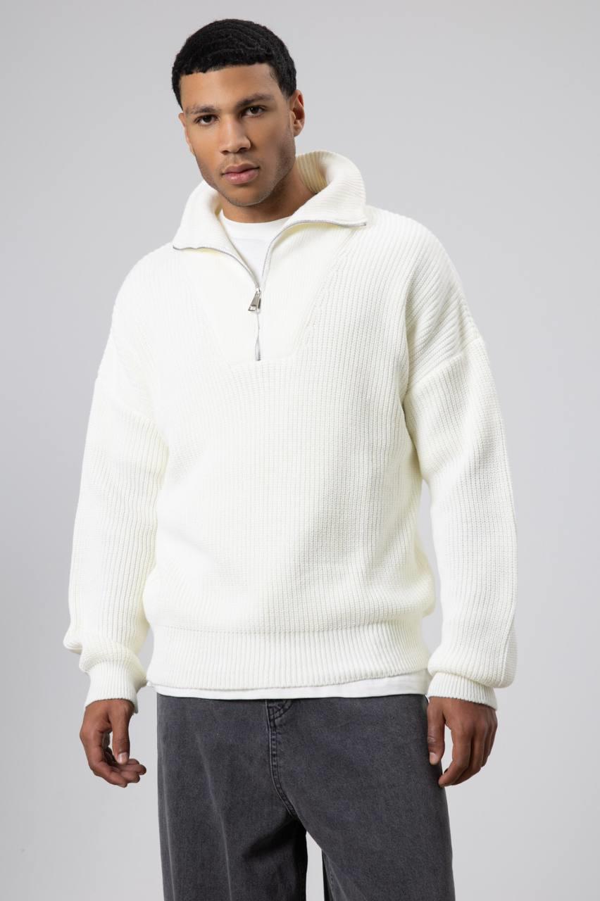 Wholesale Men's Ecru Half Zip-Up Sweatshirt  1604W26-V60-17