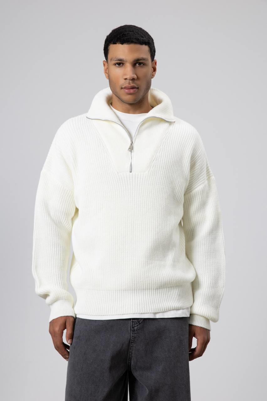 Wholesale Men's Ecru Half Zip-Up Sweatshirt  1604W26-V60-17