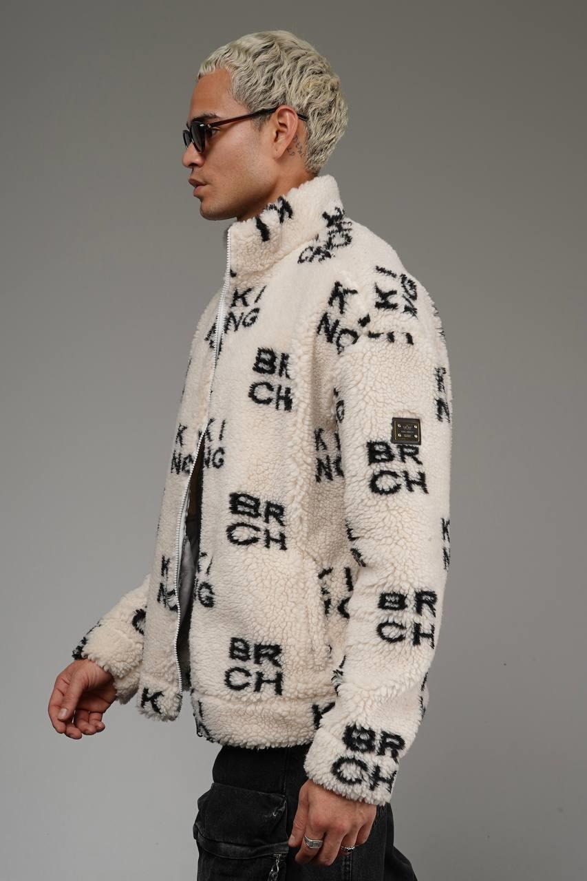 Wholesale Men's Ecru Oversized Plush Zip-Up Jacket 1690W26-1210