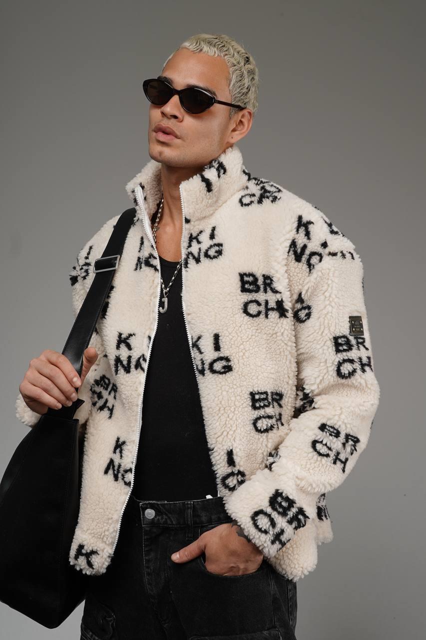 Wholesale Men's Ecru Oversized Plush Zip-Up Jacket 1690W26-1210