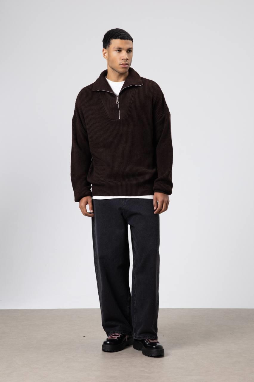 Wholesale Men's Light Brown Half Zip-Up Sweatshirt  1604W26-V60-17