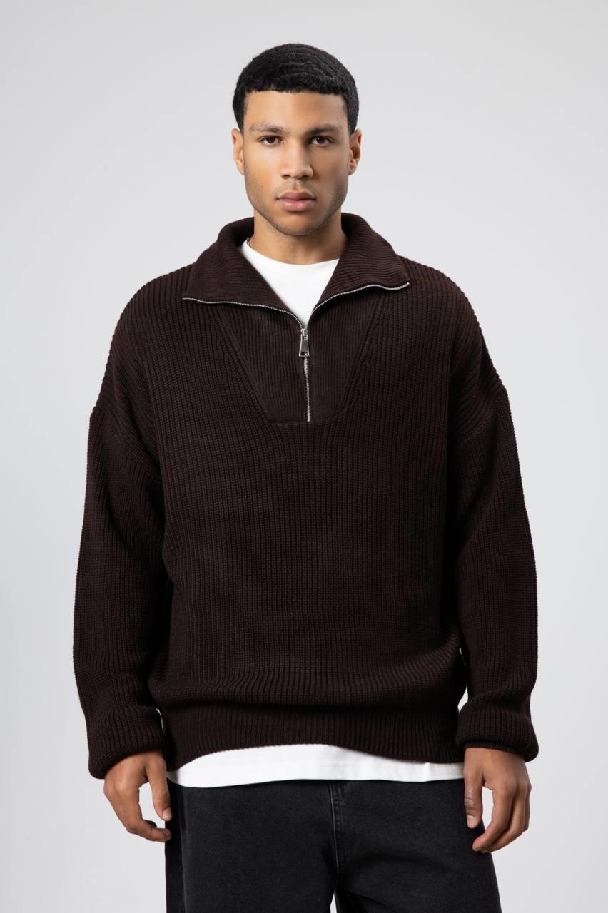 Wholesale Men's Light Brown Half Zip-Up Sweatshirt  1604W26-V60-17