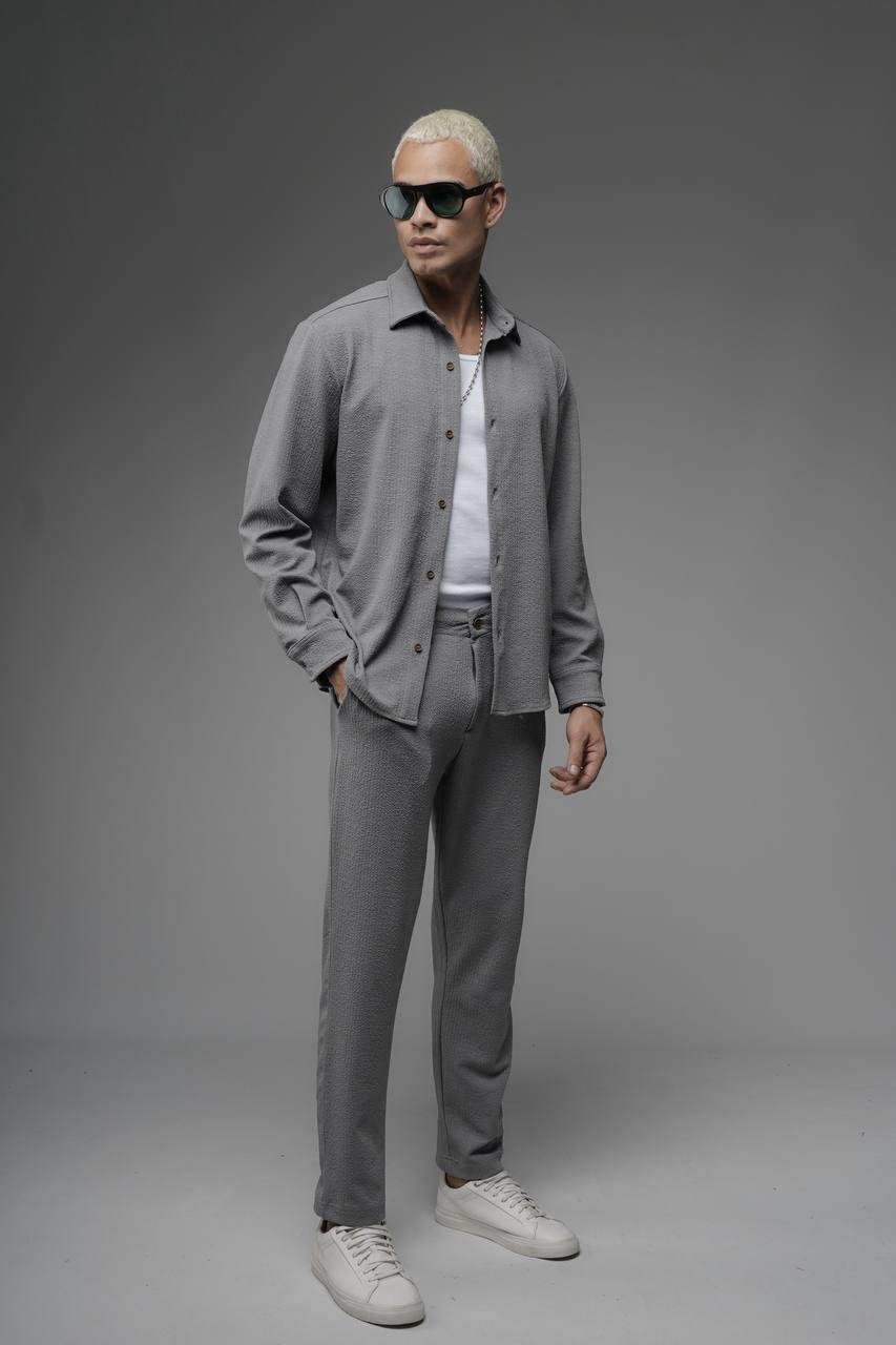 Wholesale Men's Light Gray Shirt and Trouser Suit 1690W26-152