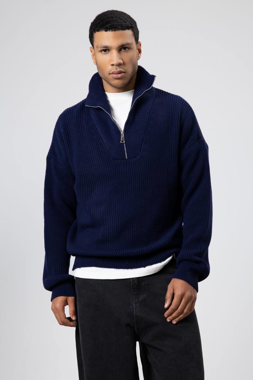 Wholesale Men's Navy Half Zip-Up Sweatshirt  1604W26-V60-17