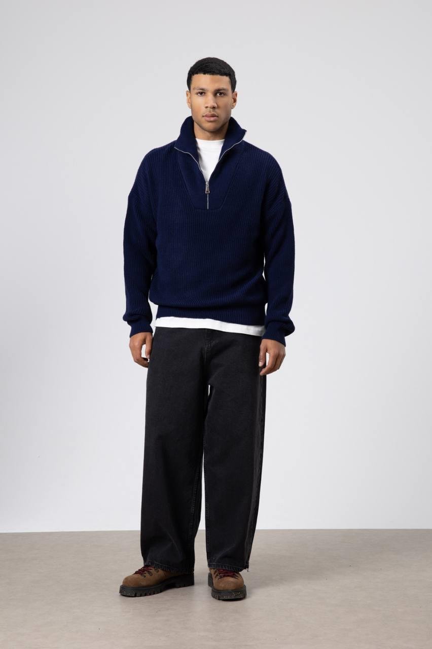 Wholesale Men's Navy Half Zip-Up Sweatshirt  1604W26-V60-17