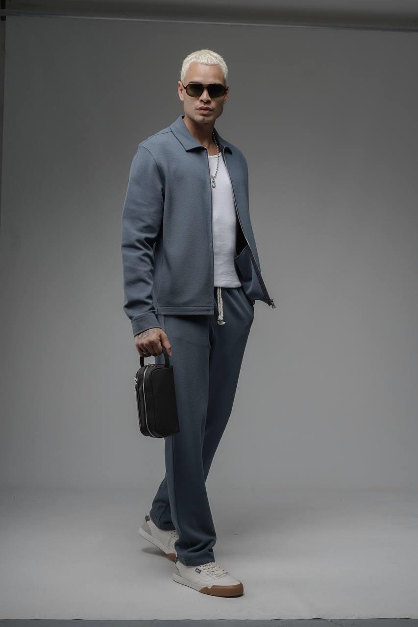 Wholesale Men's Shadow Blue Zip-Up Suit  1690W26-112