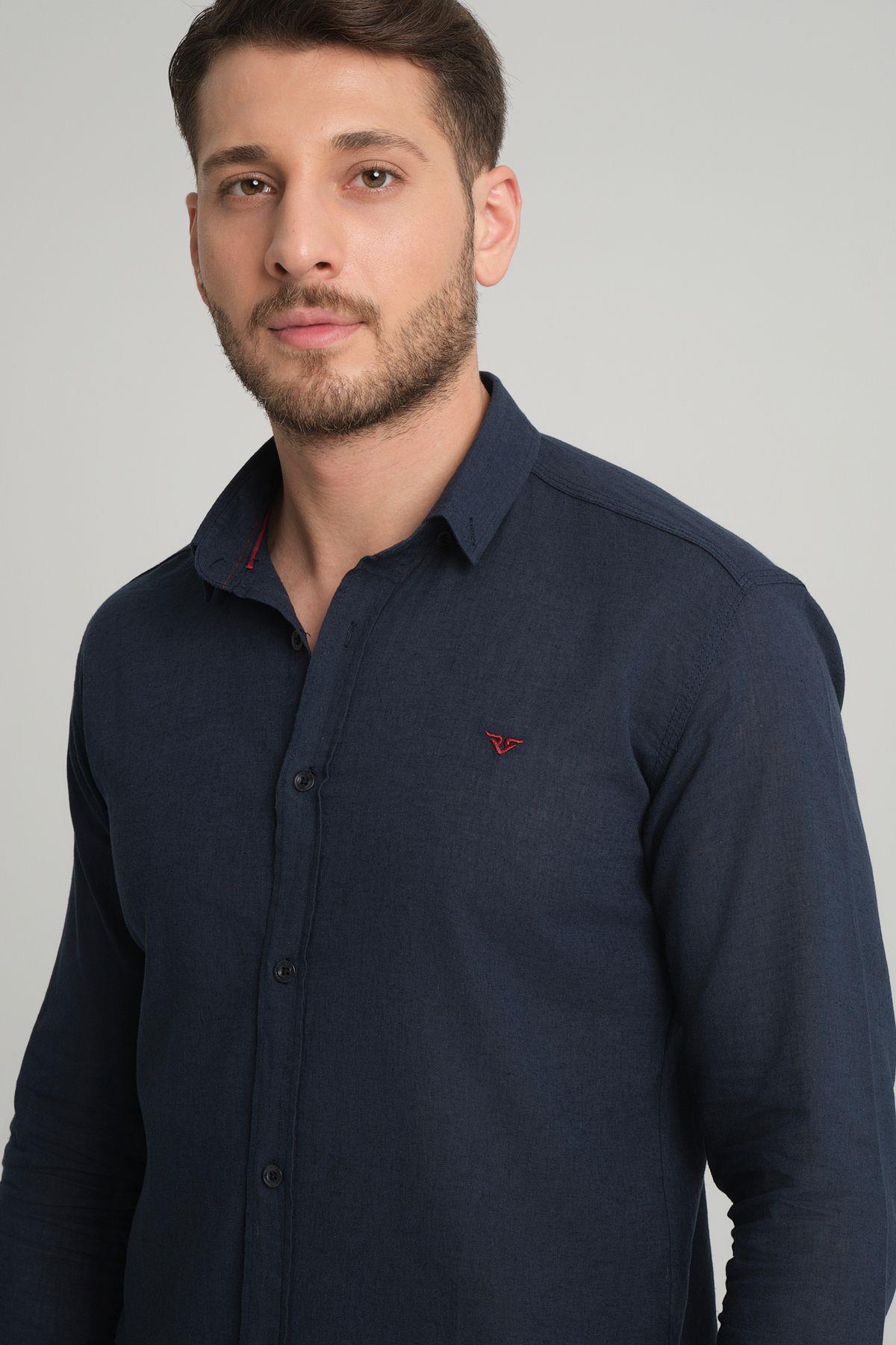 Wholesale Men's Washed Linen Basic Slim Fit Shirt 2198  