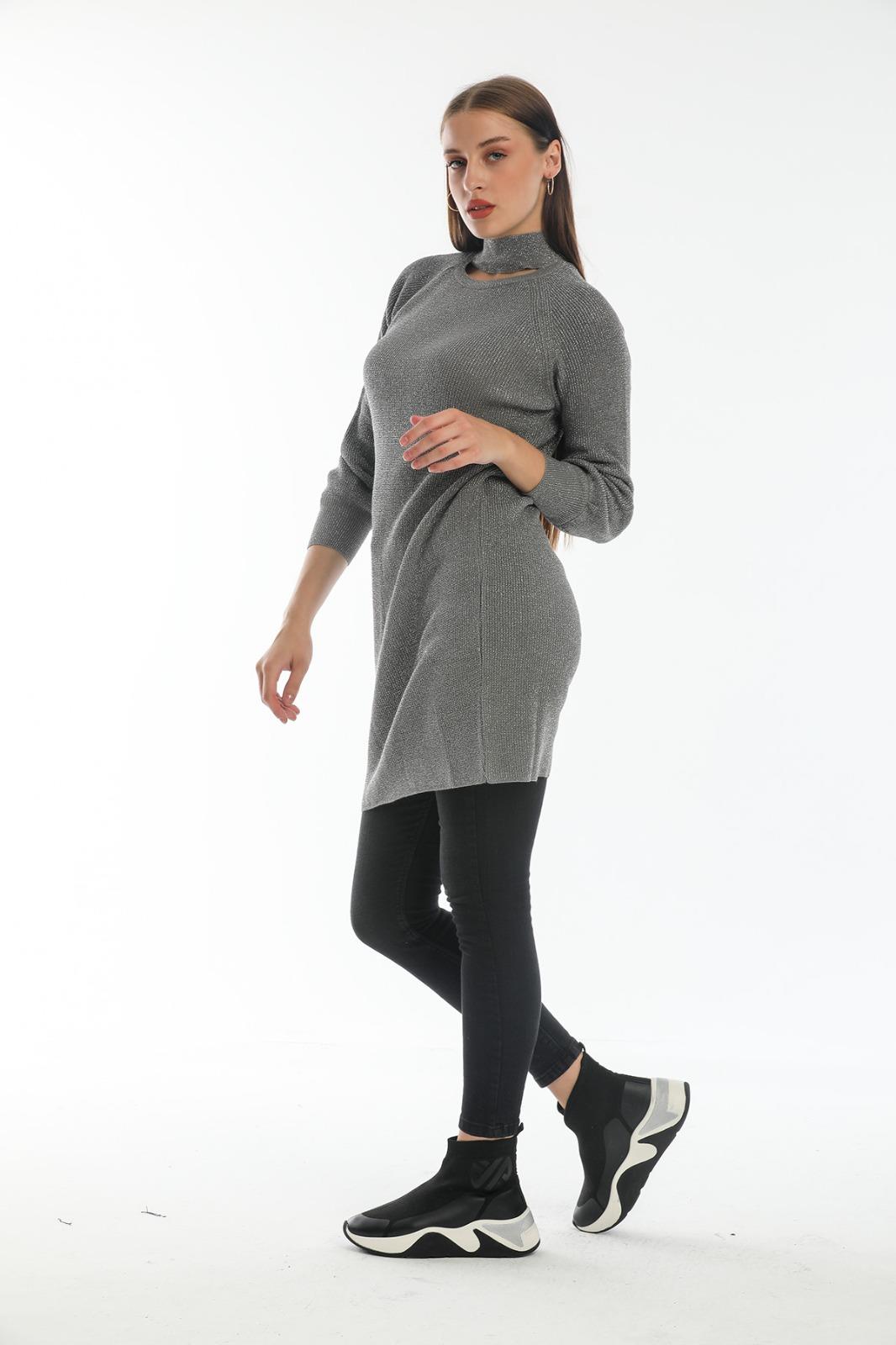 Wholesale Women Anthracite Glitter Knitted Mini Dresses 706432