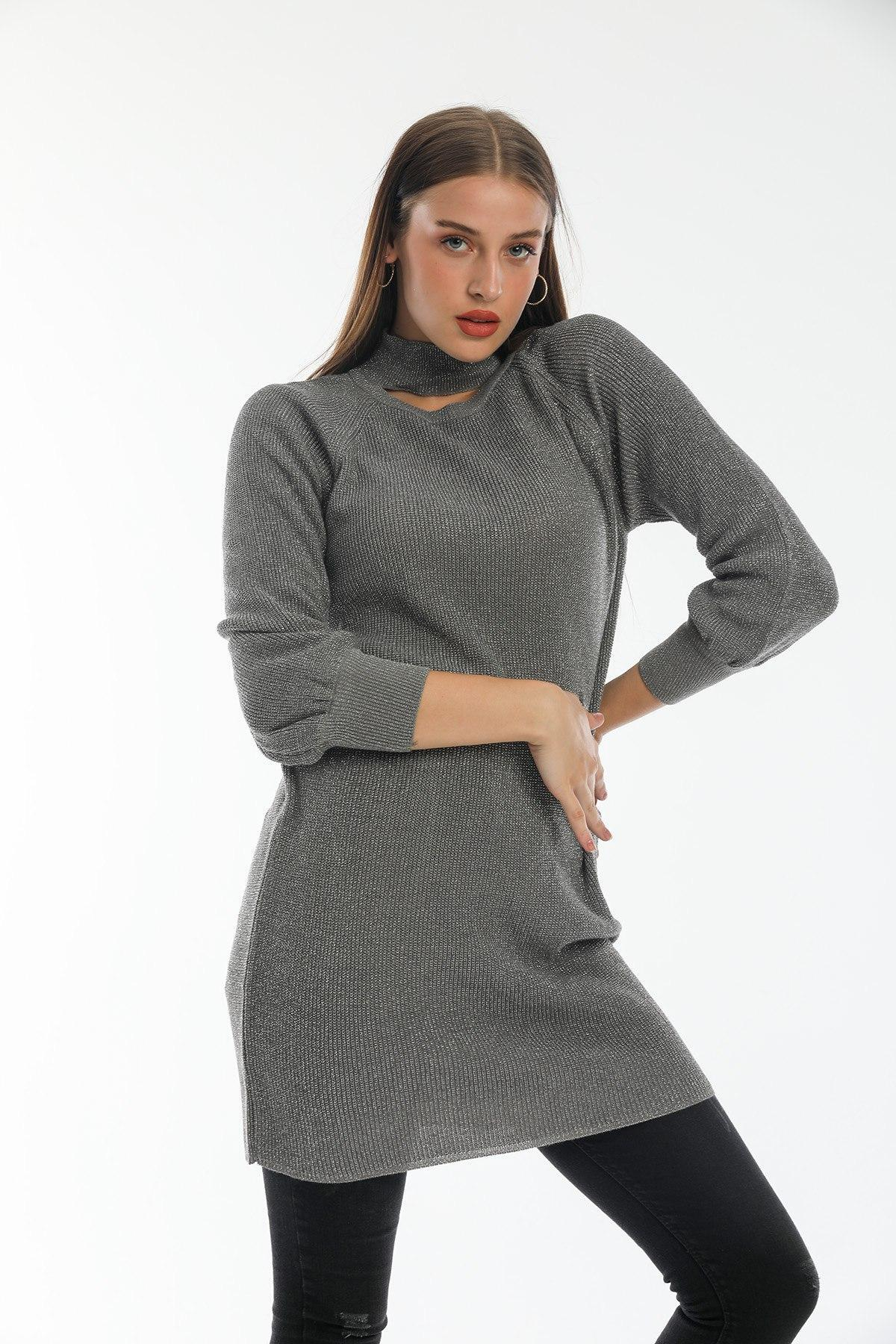 Wholesale Women Anthracite Glitter Knitted Mini Dresses 706432