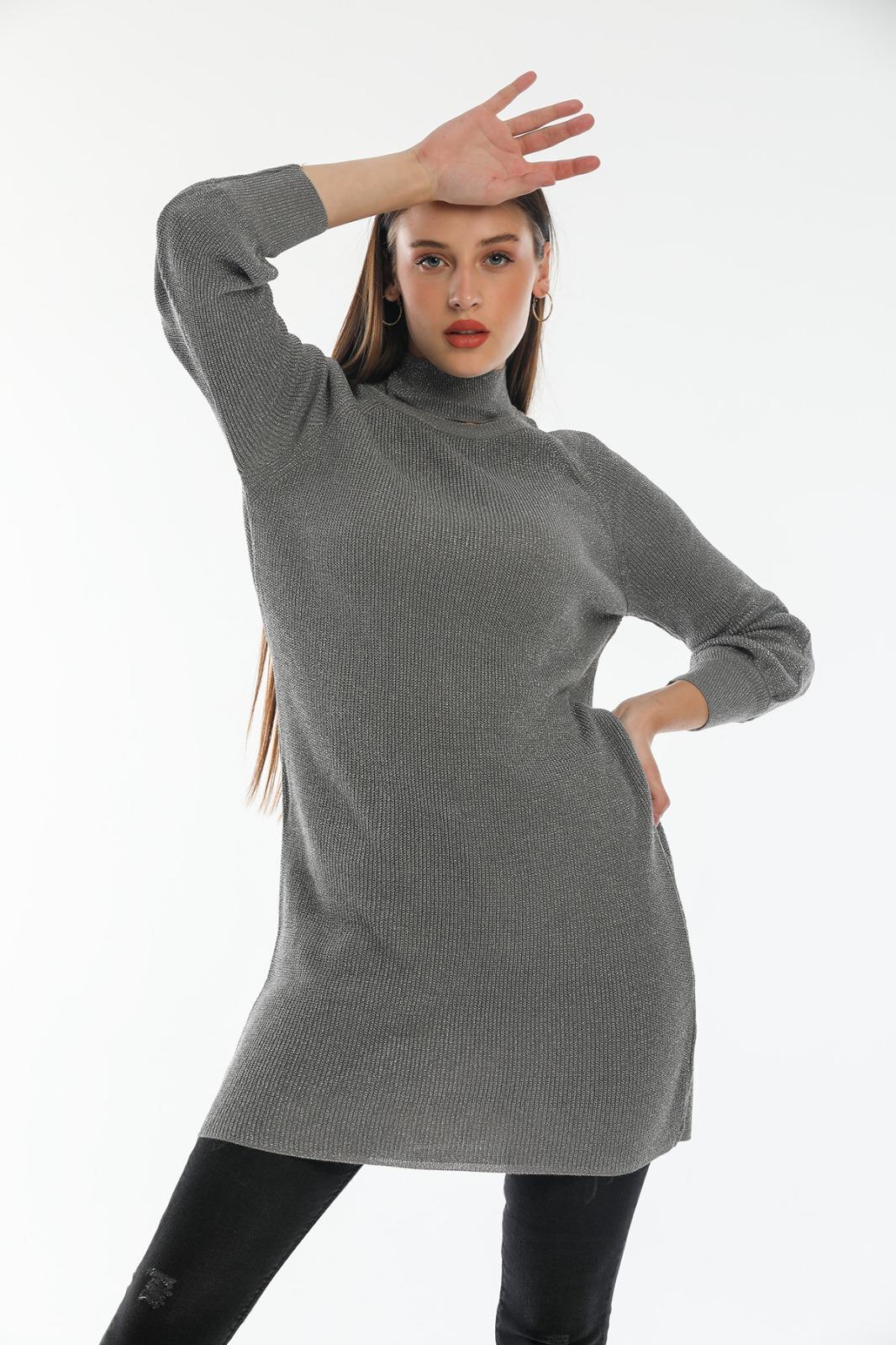Wholesale Women Anthracite Glitter Knitted Mini Dresses 706432