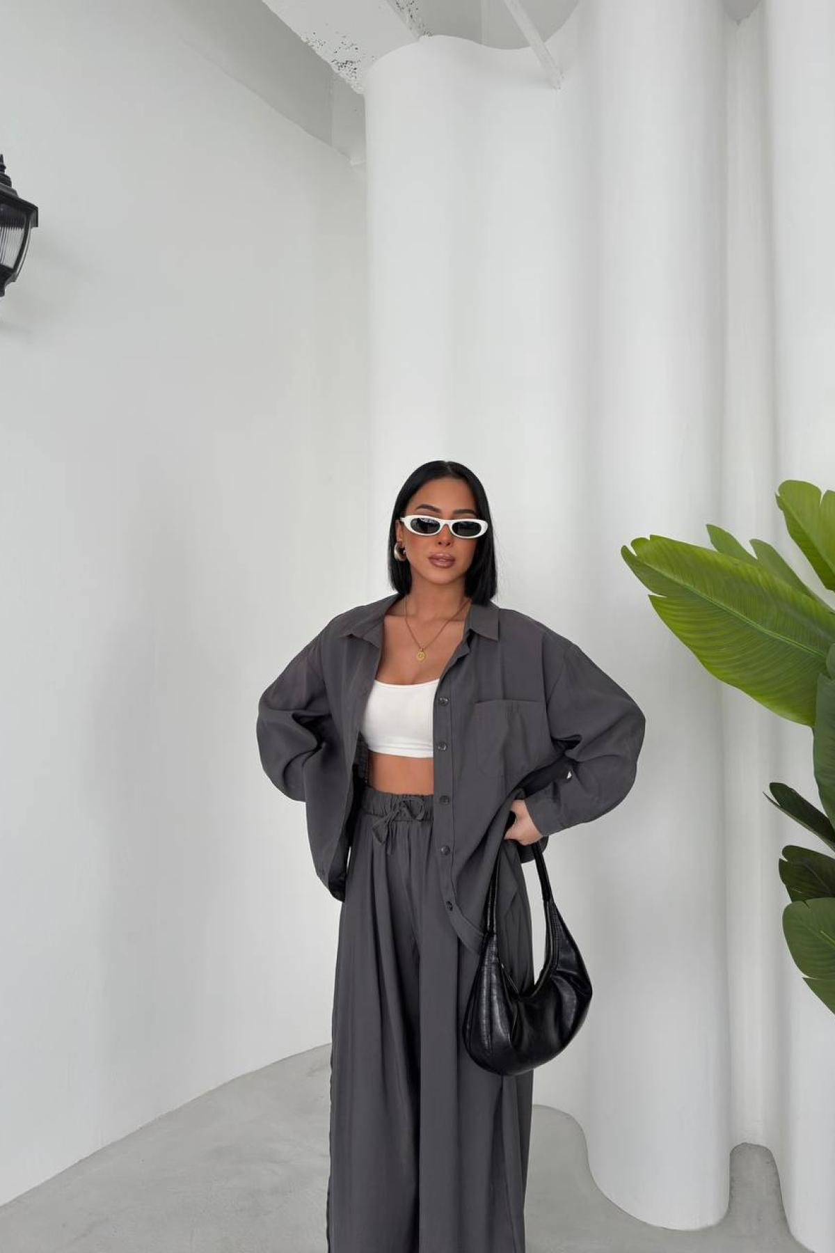 Wholesale Women Anthracite Shirt Trouser Set 731168