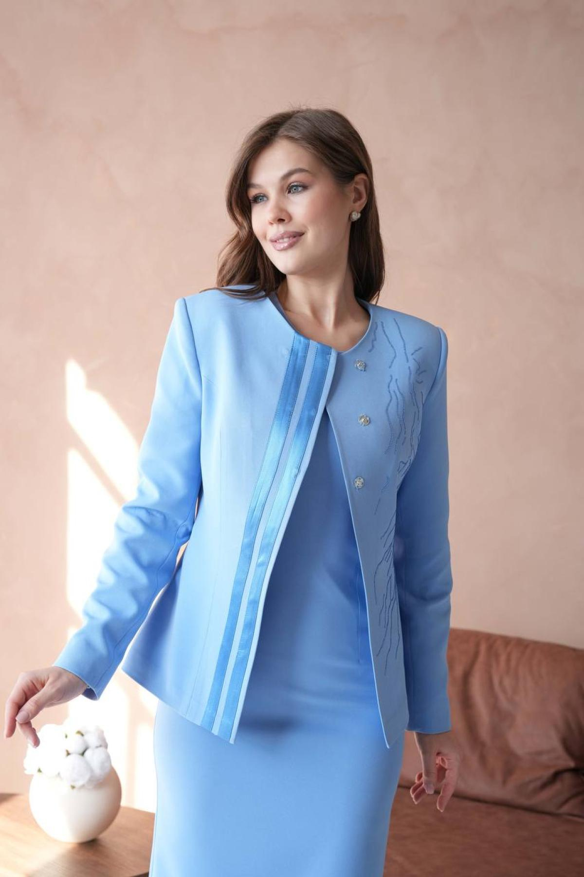 Wholesale Women Baby Blue Dress and Jacket Set Plus Size 721239