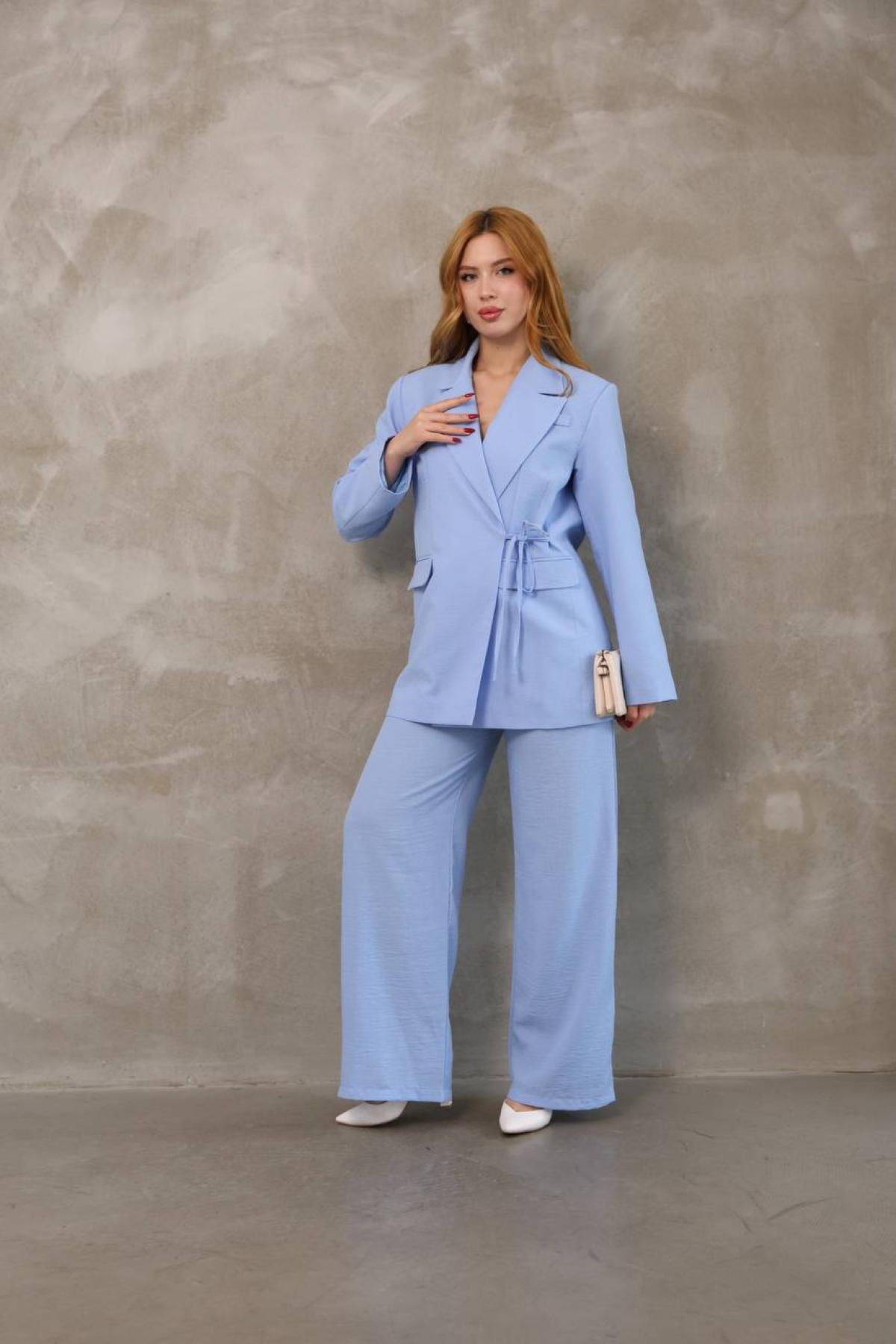 Wholesale Women Baby Blue Set Jacket and Palazzo Pants 737259