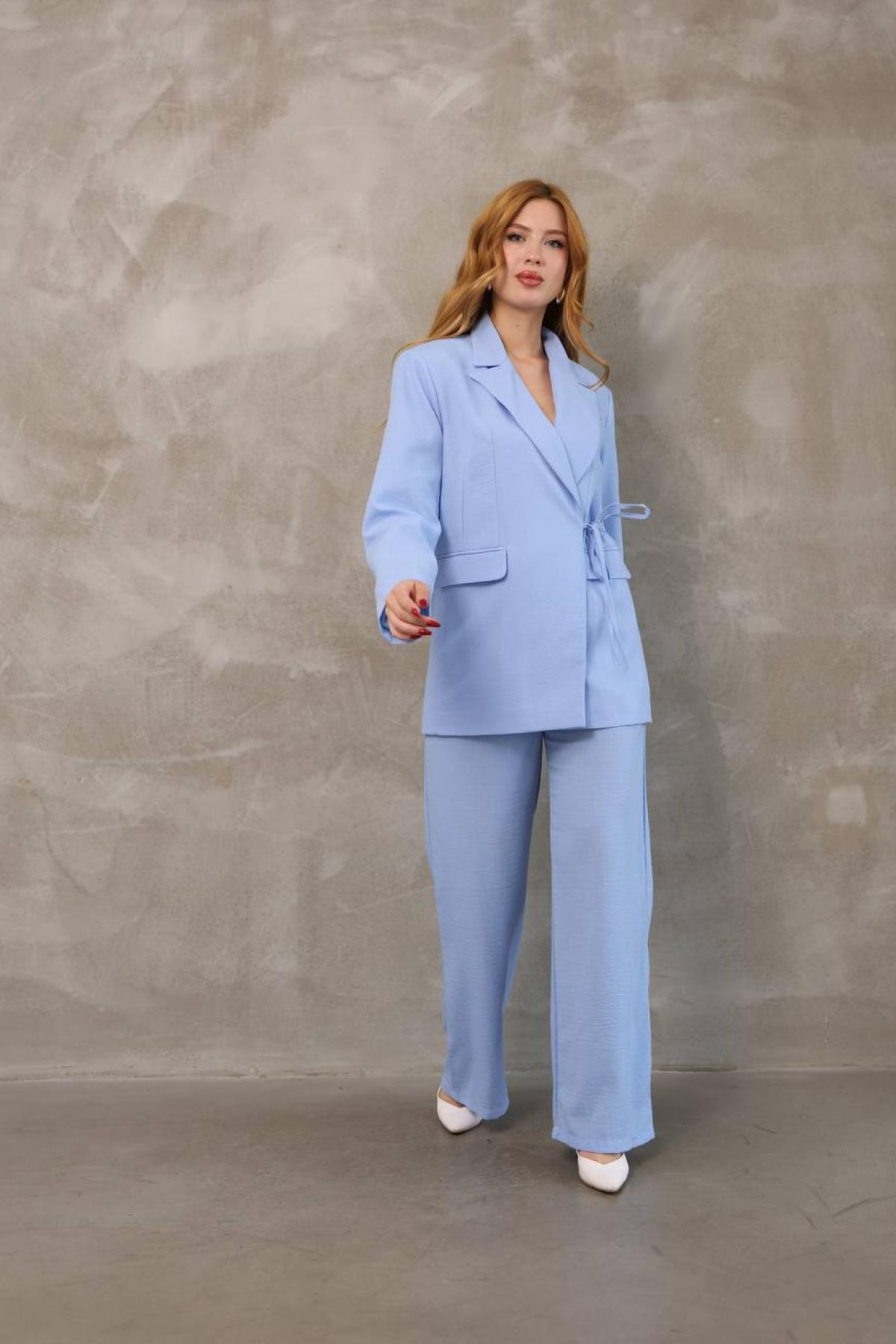Wholesale Women Baby Blue Set Jacket and Palazzo Pants 737259