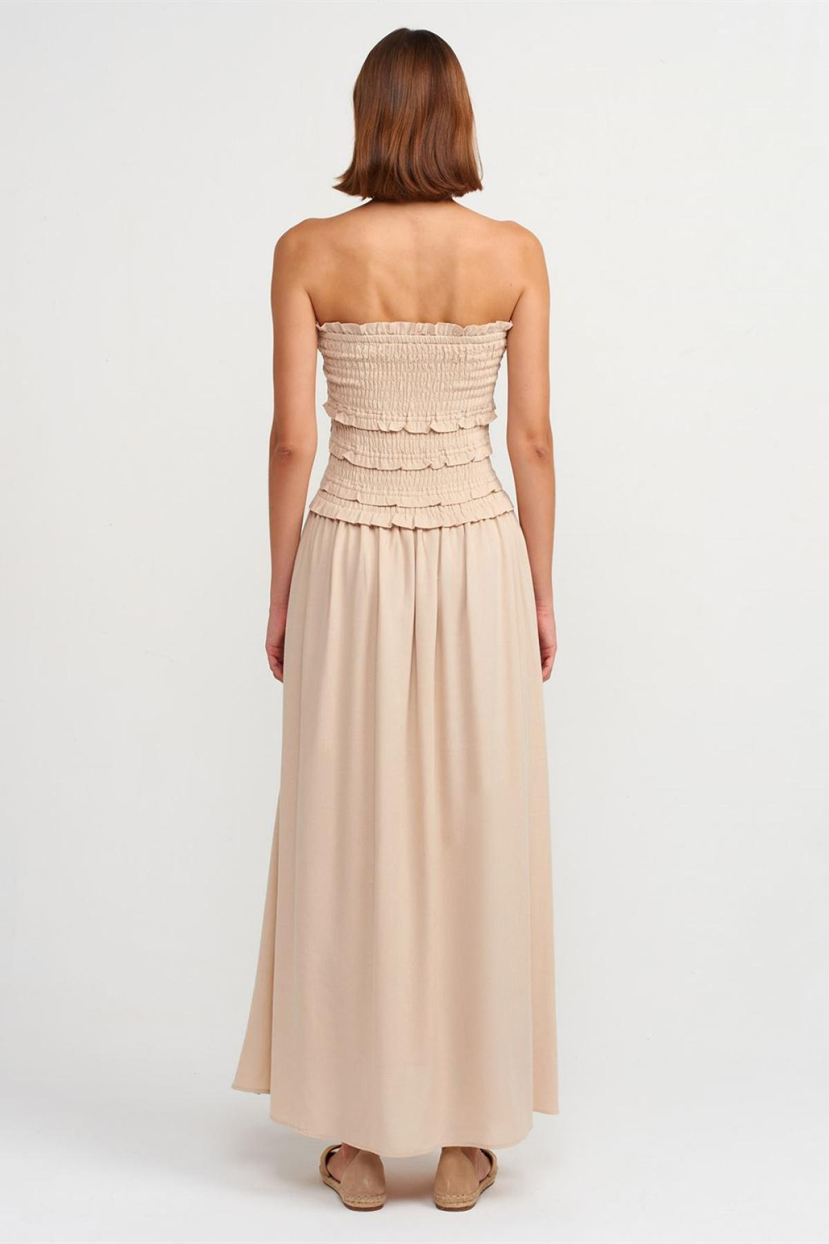 Wholesale Women  Beige Strapless Dress with Gipe Detail 707339