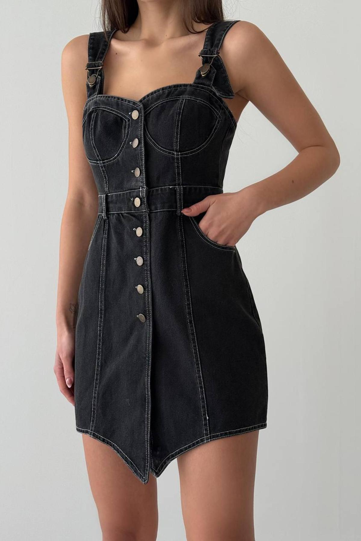 Wholesale Women Black Denim Dress 728348