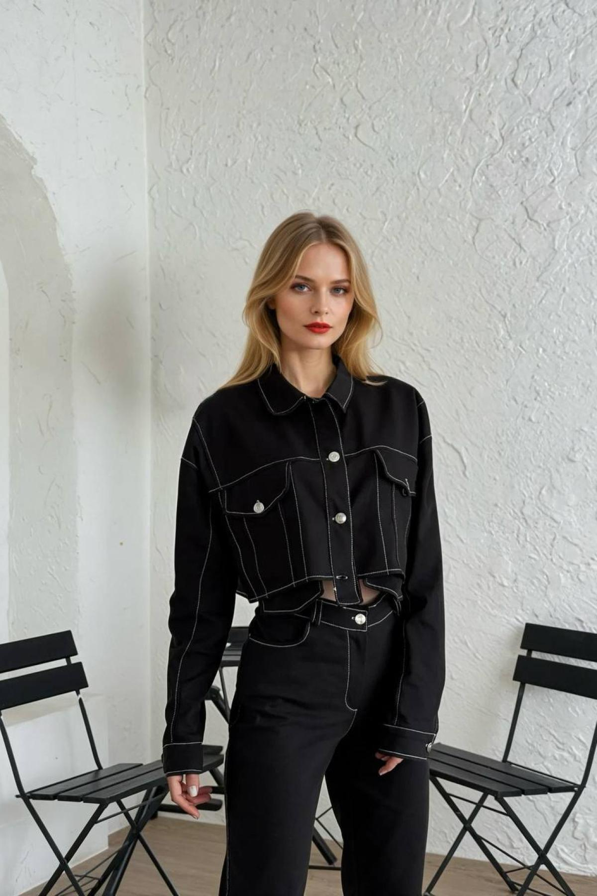Wholesale Women Black Denim Suit 727333