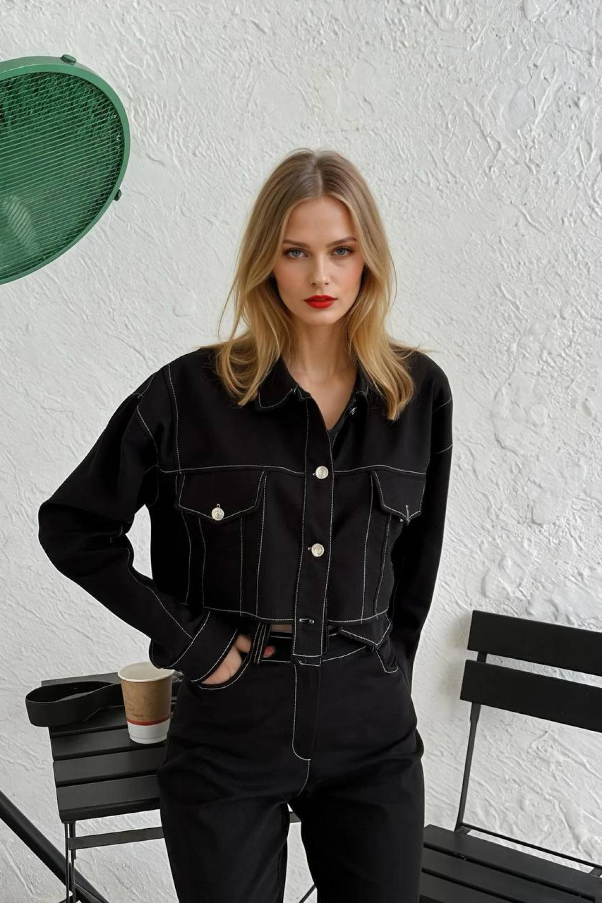 Wholesale Women Black Denim Suit 727333