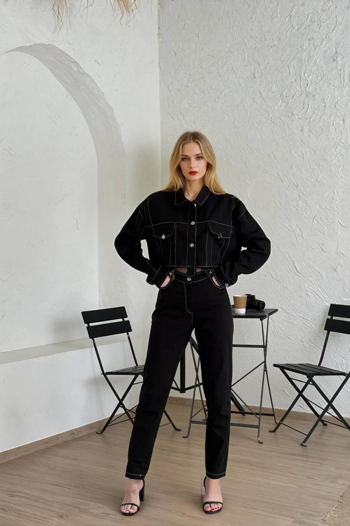 Wholesale Women Black Denim Suit 727333
