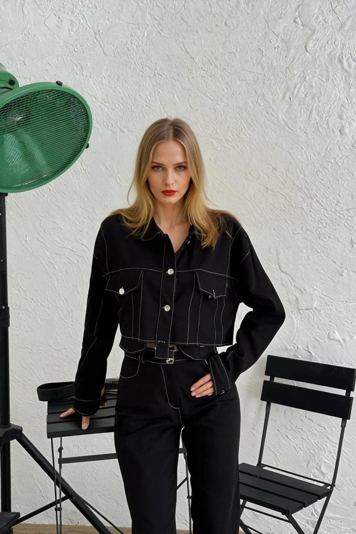 Wholesale Women Black Denim Suit 727333