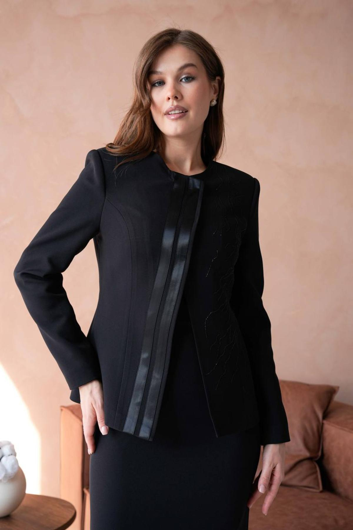 Wholesale Women Black Dress and Jacket Set Plus Size 721237