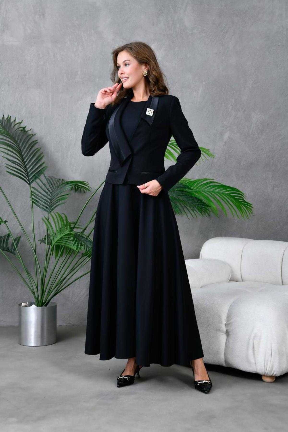 Wholesale Women Black Dress and Jacket Set 733461