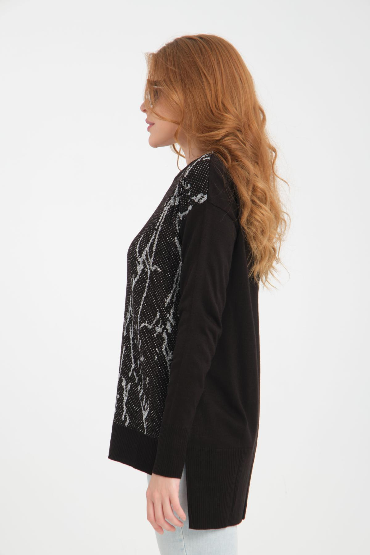 Wholesale Women Black Glitter Crew-Neck Sweaters 710986