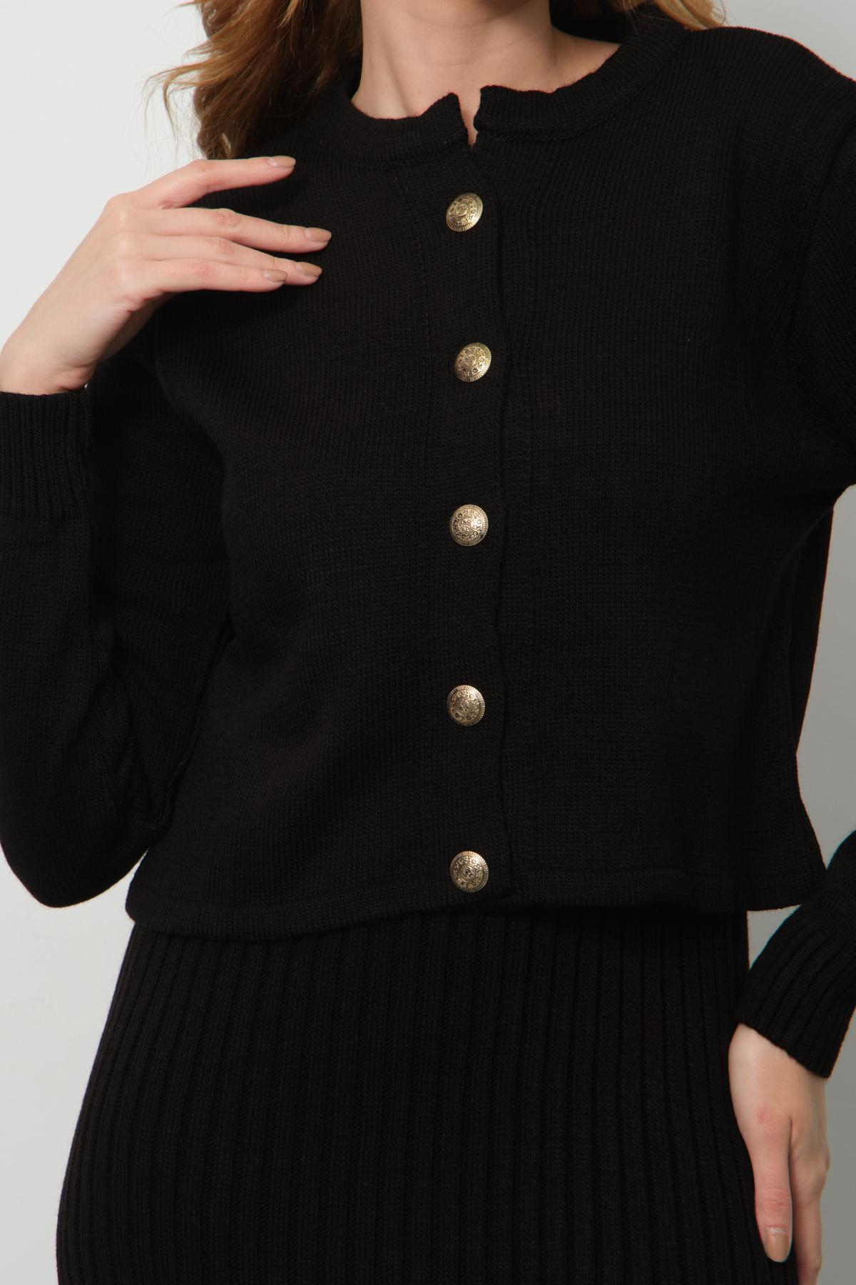 Wholesale Women Black Knitted Dress and Cardigan Set 713305