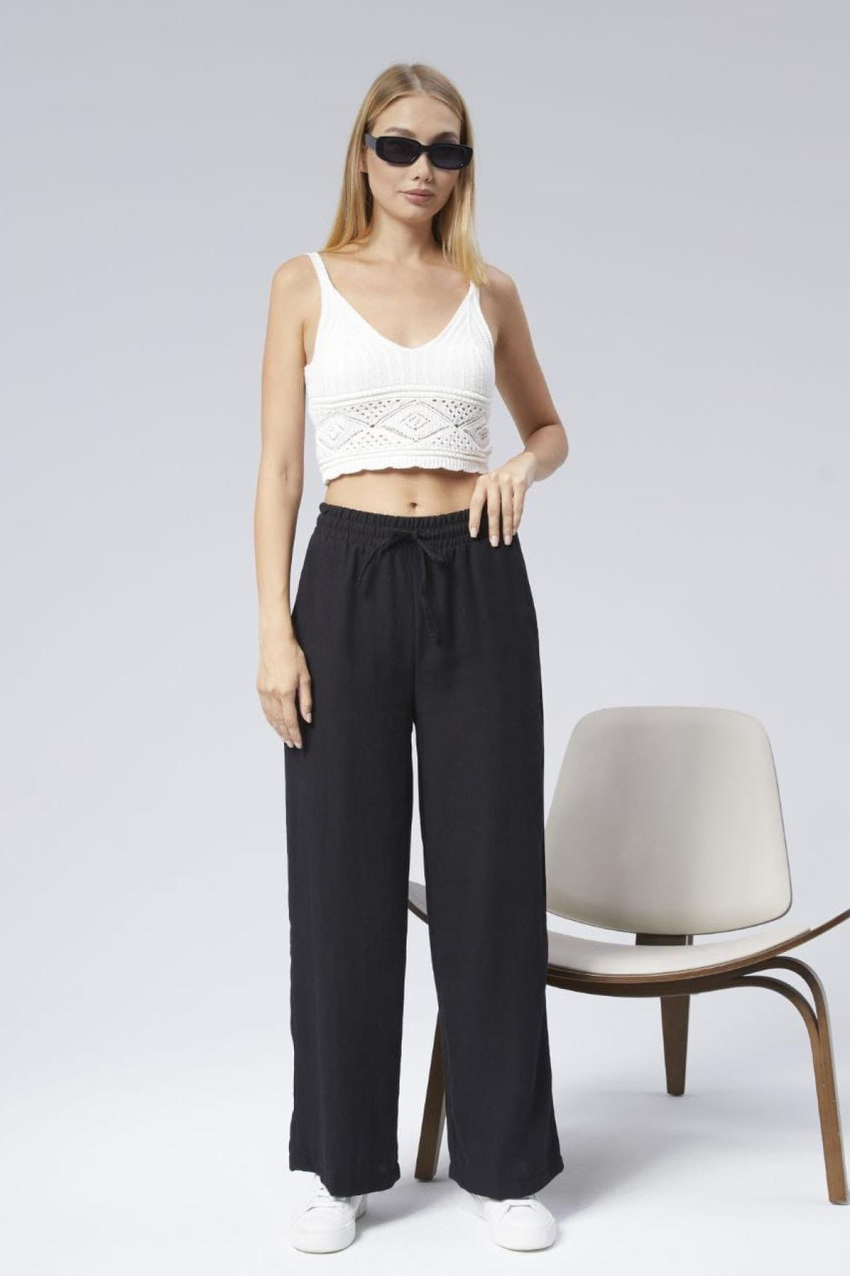 Wholesale Women Black Linen Pants 722730