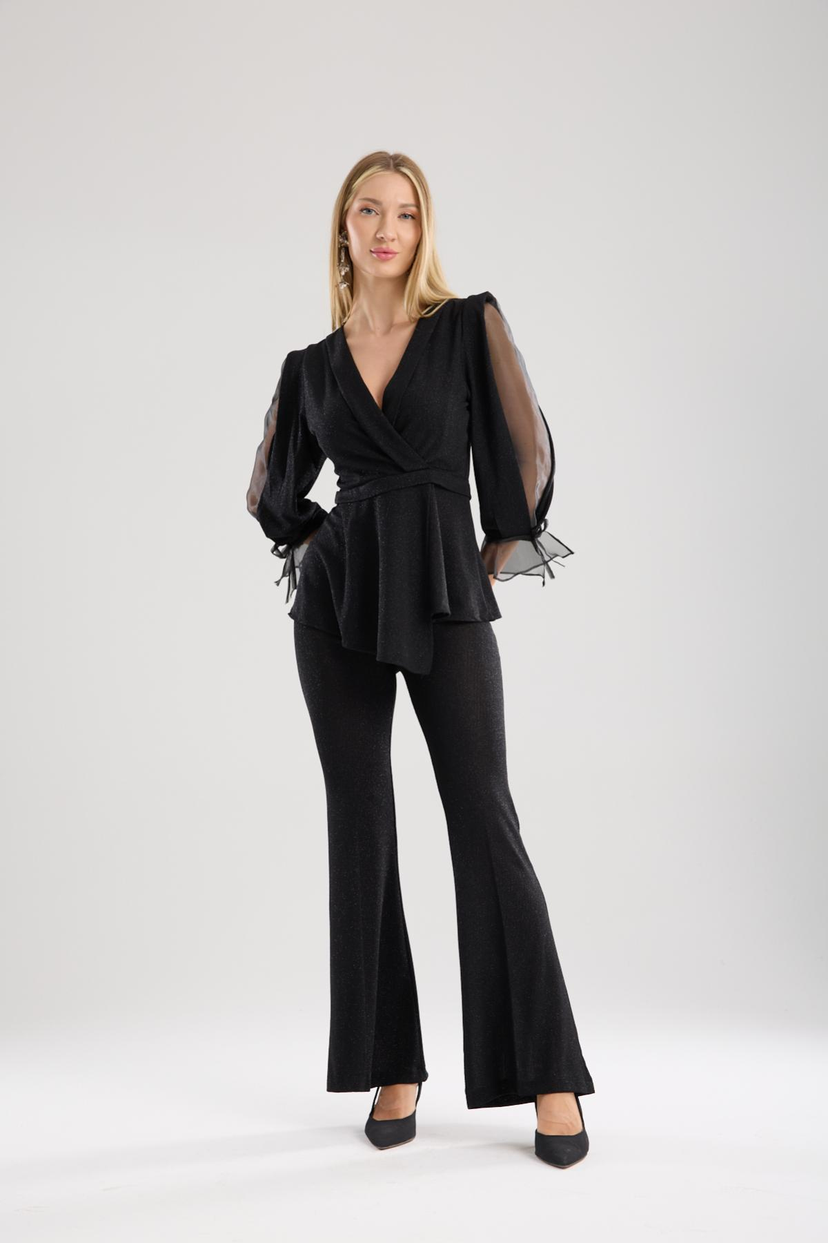 Wholesale Women Black Lurex Two-Piece Suit 733386