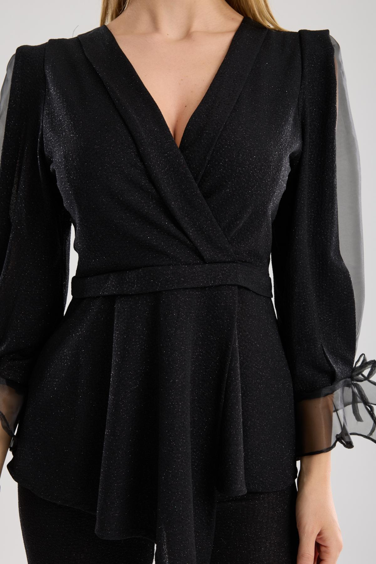 Wholesale Women Black Lurex Two-Piece Suit 733386