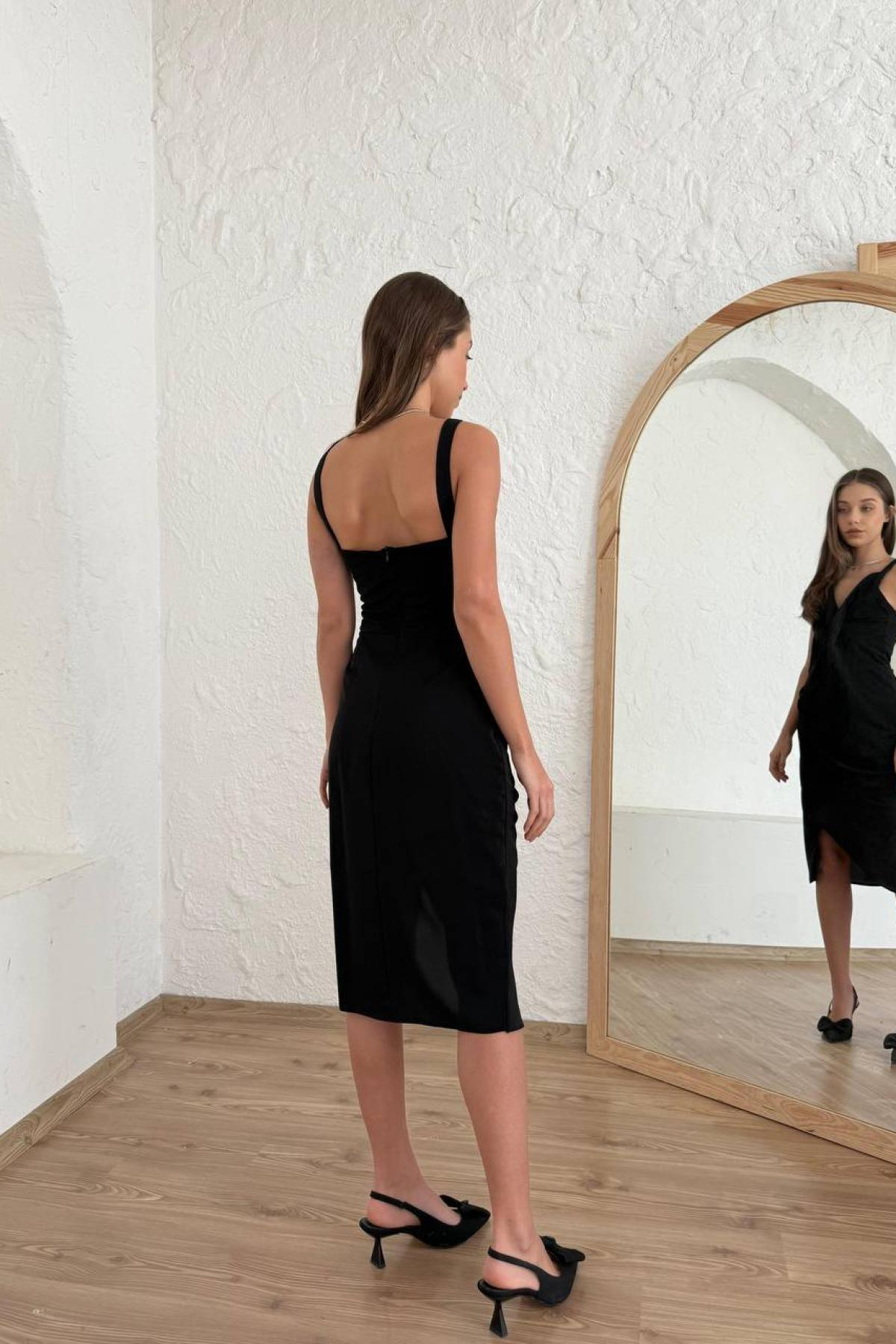 Wholesale Women Black Midi Dress 720836