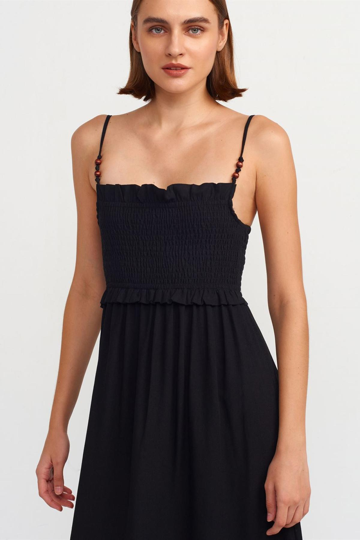 Wholesale Women  Black Pleated Detailed Midi Dress 707344