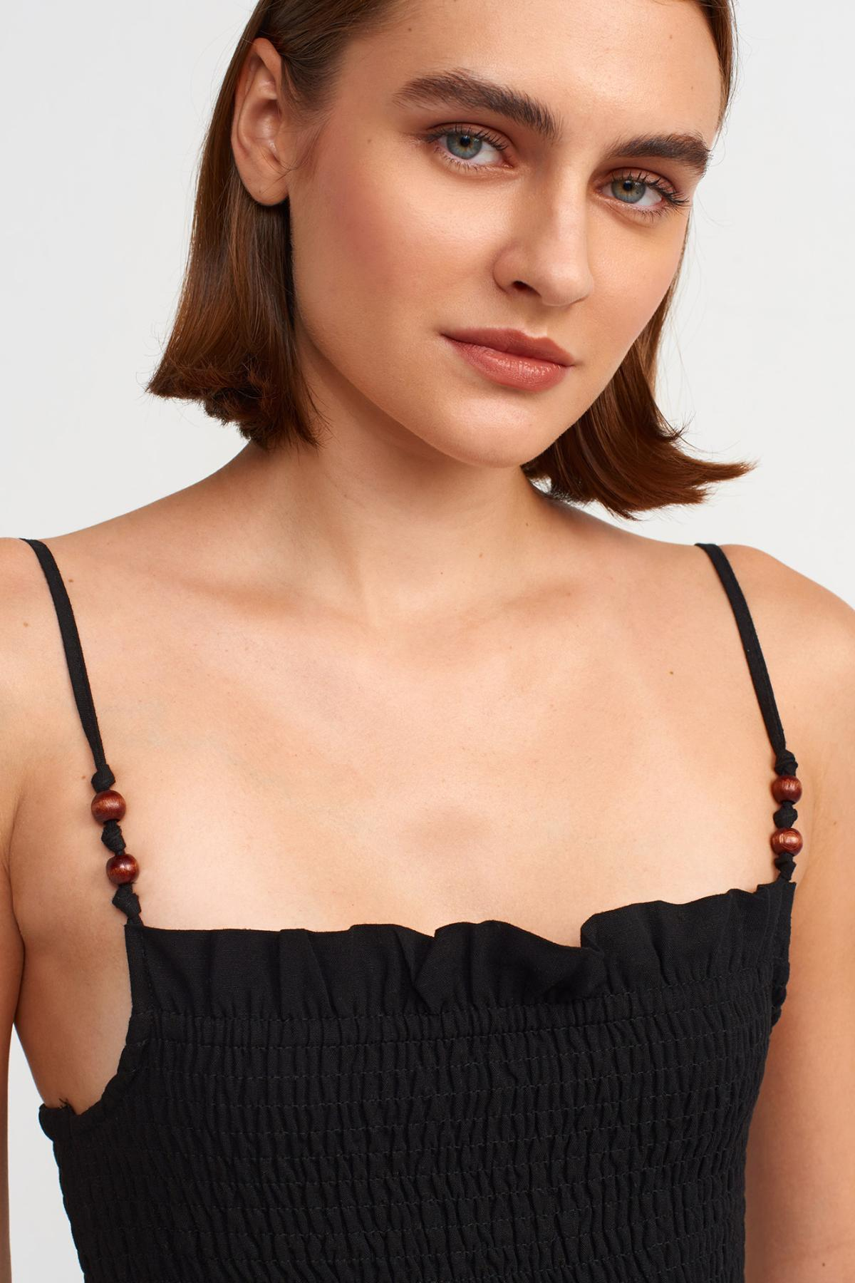 Wholesale Women Black Pleated Midi Dress 725500