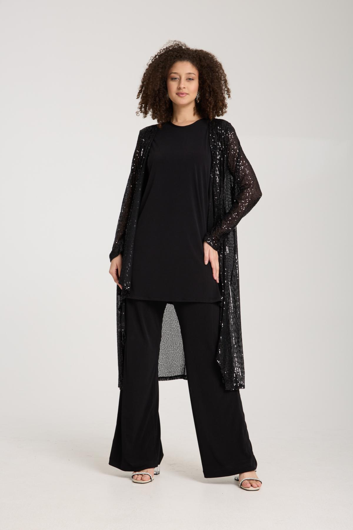 Wholesale Women Black Sandy Fabric Three-Piece Set 731139