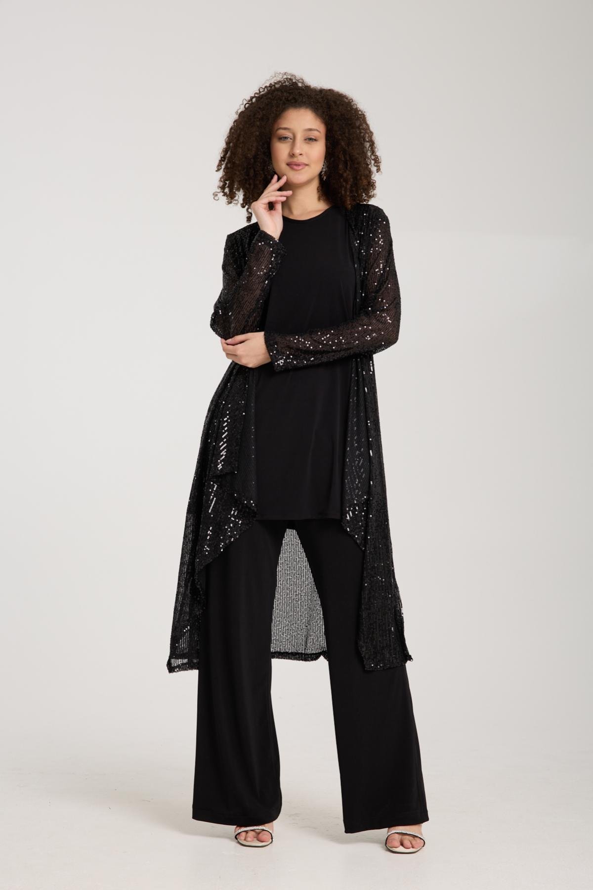 Wholesale Women Black Sandy Fabric Three-Piece Set 731139