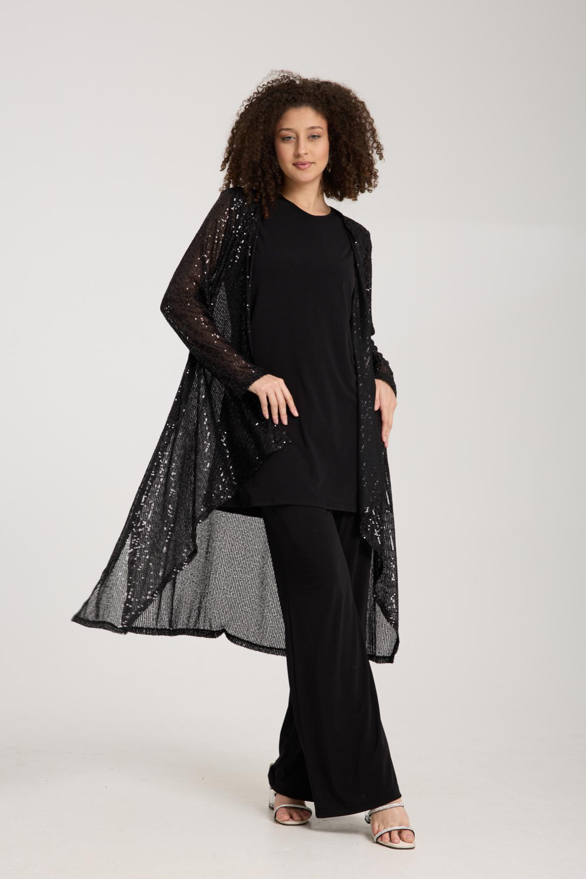 Wholesale Women Black Sandy Fabric Three-Piece Set 731139