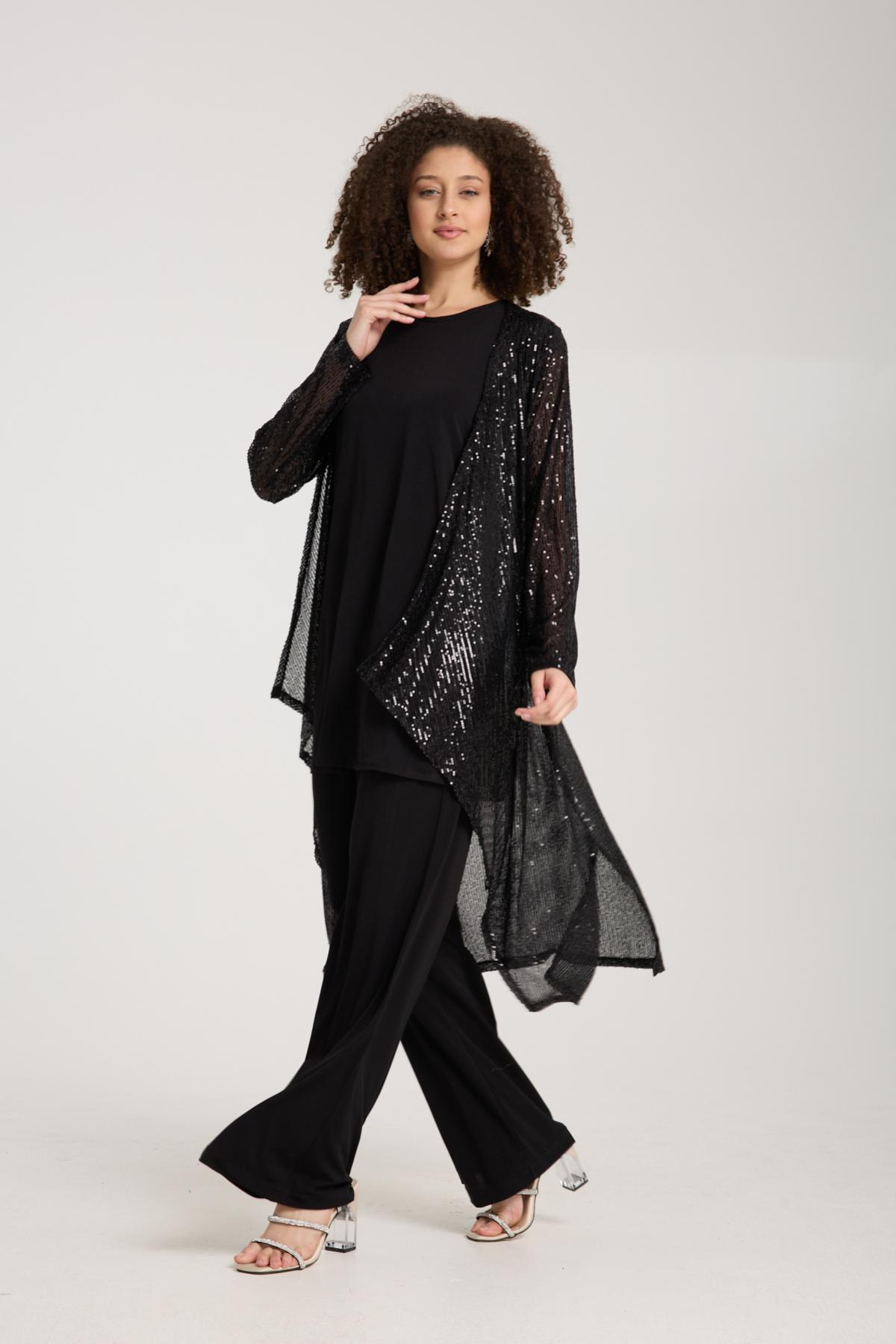 Wholesale Women Black Sandy Fabric Three-Piece Set 731139